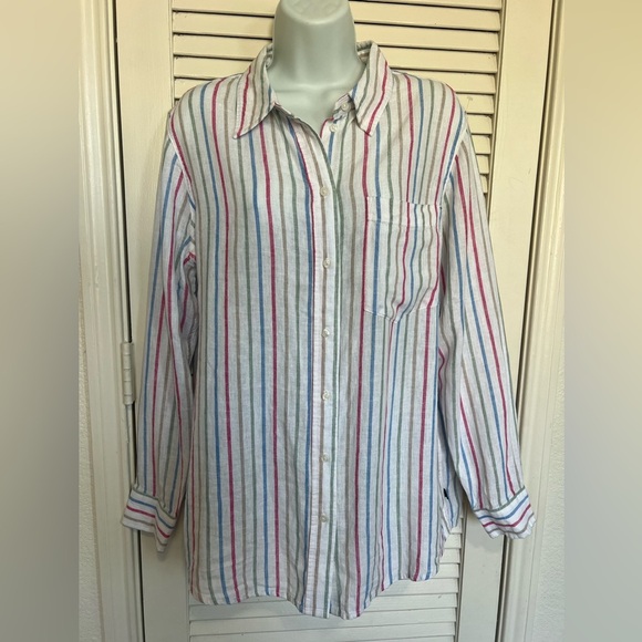GAP Linen Blend Striped Button-Down Shirt Size M – Relaxed Fit Summer Essential - Picture 7 of 14